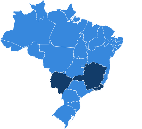 Mapa do Brasil com locais atendidos