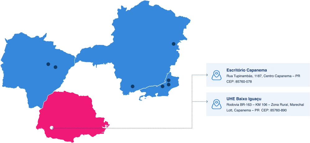 Mapa de localiza&ccedil;&atilde;o da UHE Baixo Igua&ccedil;u